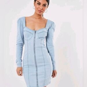 Missguided Elegant Bodycon Blue Denim Dress Size 8 New